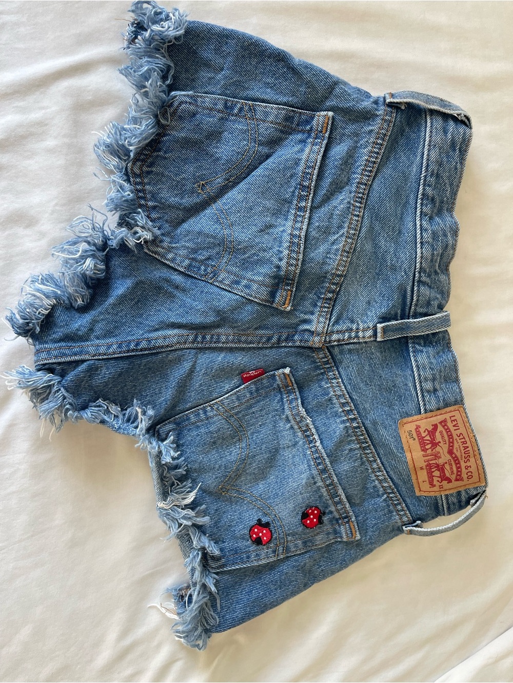 Levi's Light Blue Embroidered Frayed Denim Shorts